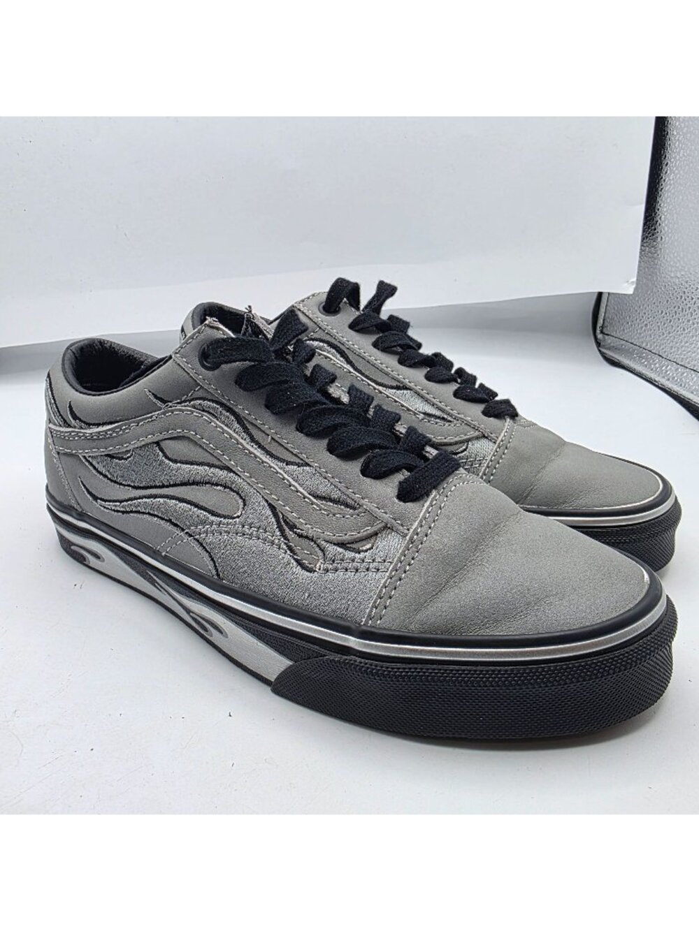 Vans X ASAP Rocky Womens Size 7 Silver Black Sneakers Flame Design Casual Shoes